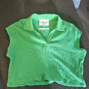 CHRLDR Green Ribbed Crop Polo Shirt